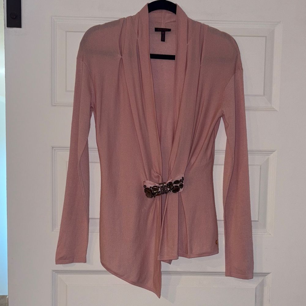 Escada Blush Pink Silk & Cashmere Blend Cardigan with Removable Broach Bow